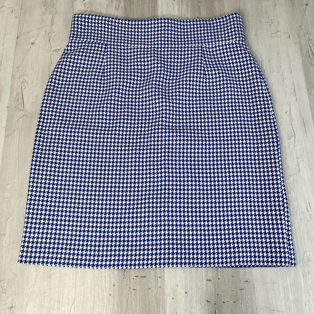 Isabella Demarco Tahari Levine Blue & White Houndstooth Pencil Skirt Size: 14